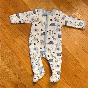 Charming Blue Animal Print Footed Onesie